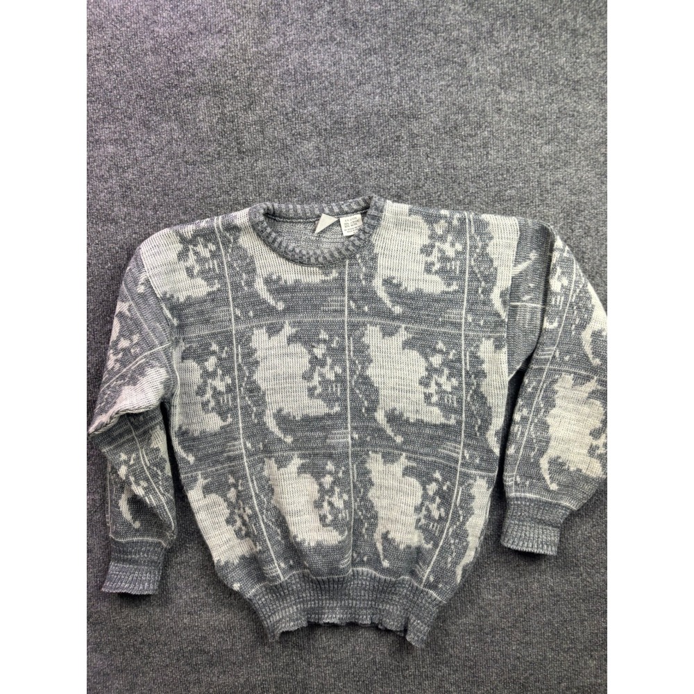 Raffinati Sweater Mens Small Grey Abstract Wool Blend Knit Made in Italy Vintage